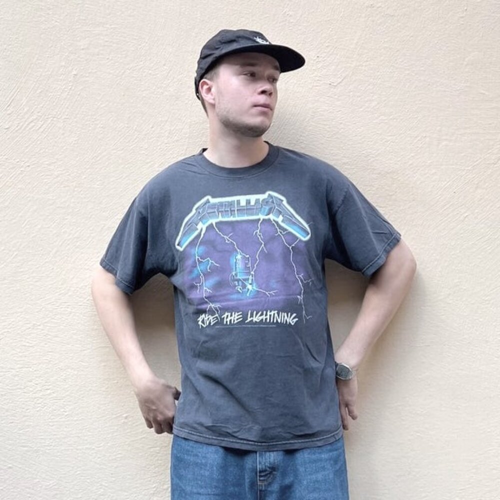 NWT MERCH TRAFFIC METALLICA Band Tee Ride the Lightning Teal Blue XL